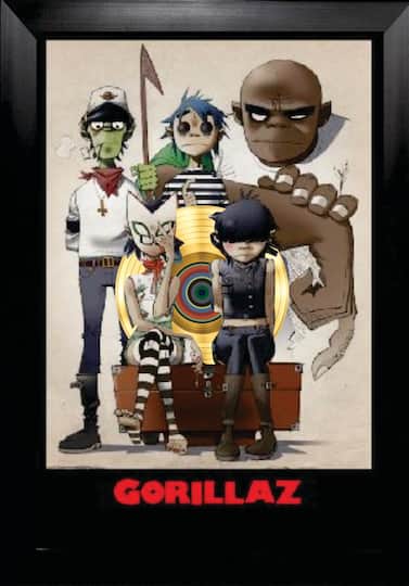 Gorillaz Framed Print With Gold LP 27.5" x 38.5"